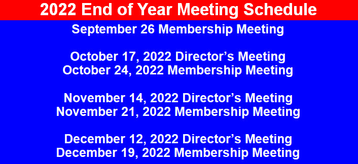 2022 End of Year Meeting Schedule